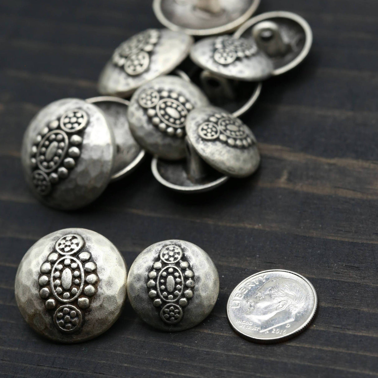 Silver Mallet Effect Metal Shank Button