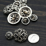 Silver Metal Shank Button Flower Swirl