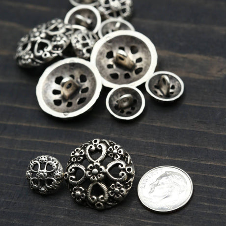 Silver Metal Shank Button Flower Swirl