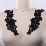 Beaded Floral Collar Applique Black 9in Pair