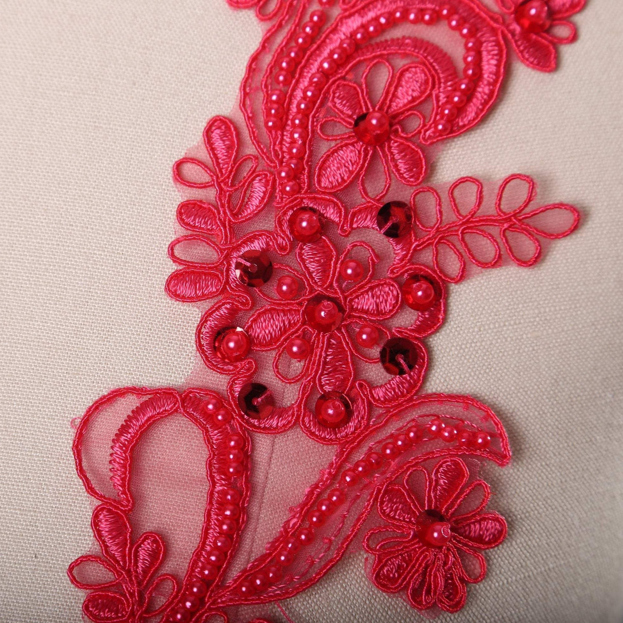 Beaded Lace Applique Coral Pink