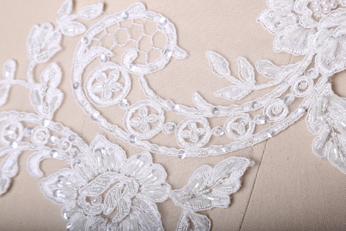Beaded Lace Applique Ivory White
