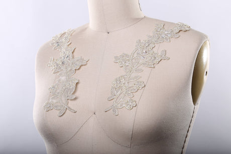 Beaded Flower Lace Applique Champagne