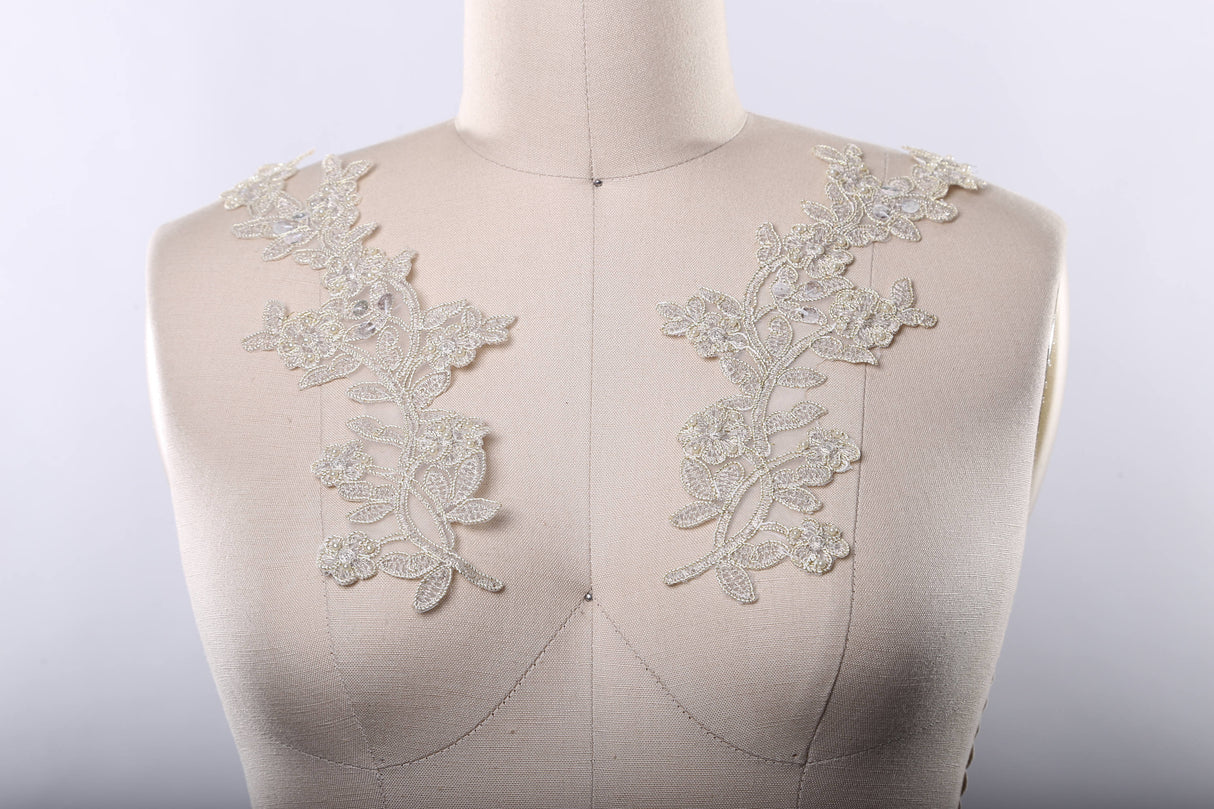 Beaded Flower Lace Applique Champagne