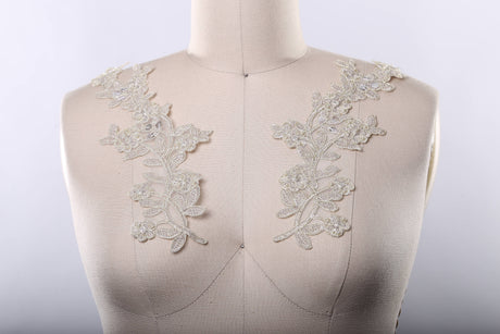 Beaded Flower Lace Applique Champagne