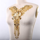 Beaded Sequined Neck Applique Gold