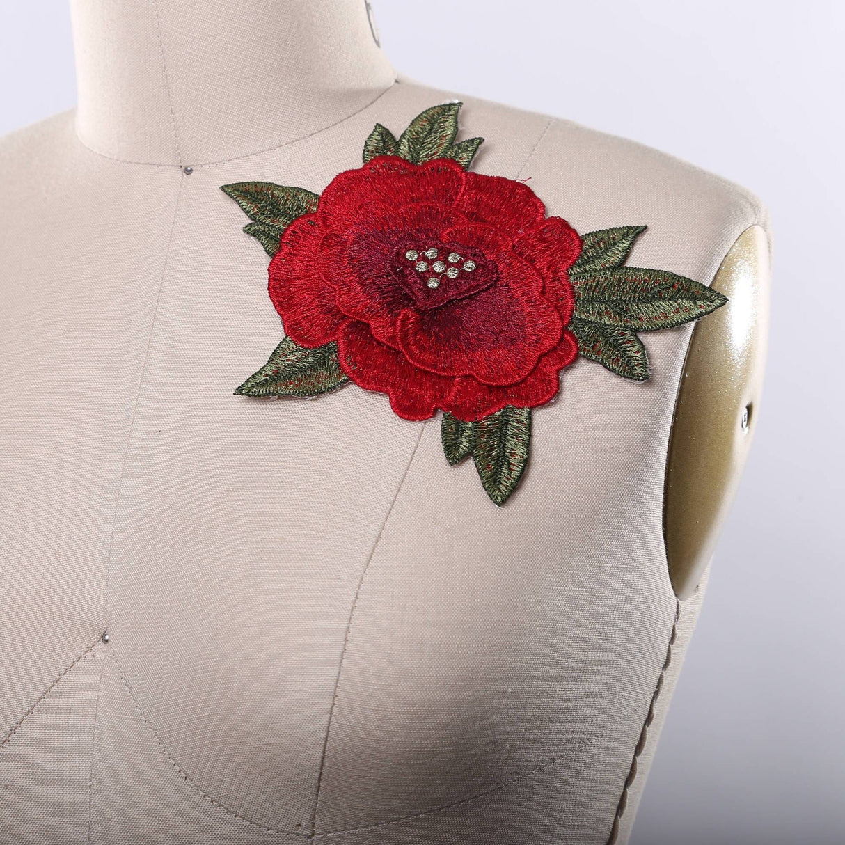 Red Rose Flower Applique Patch