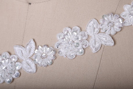 Beaded Lace Trim White Ivory 1.75in