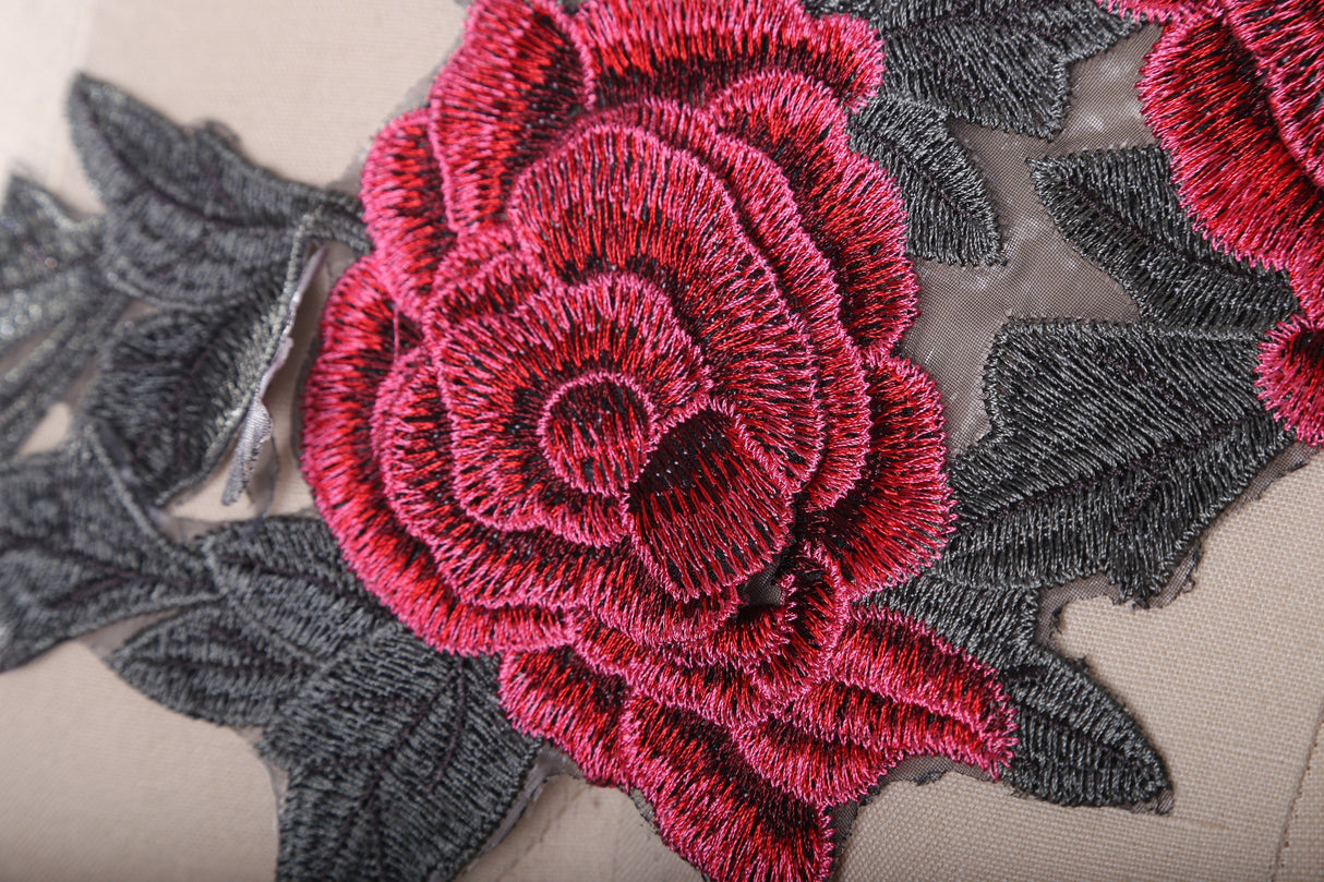 Flower Applique Embroidered Pink Olive