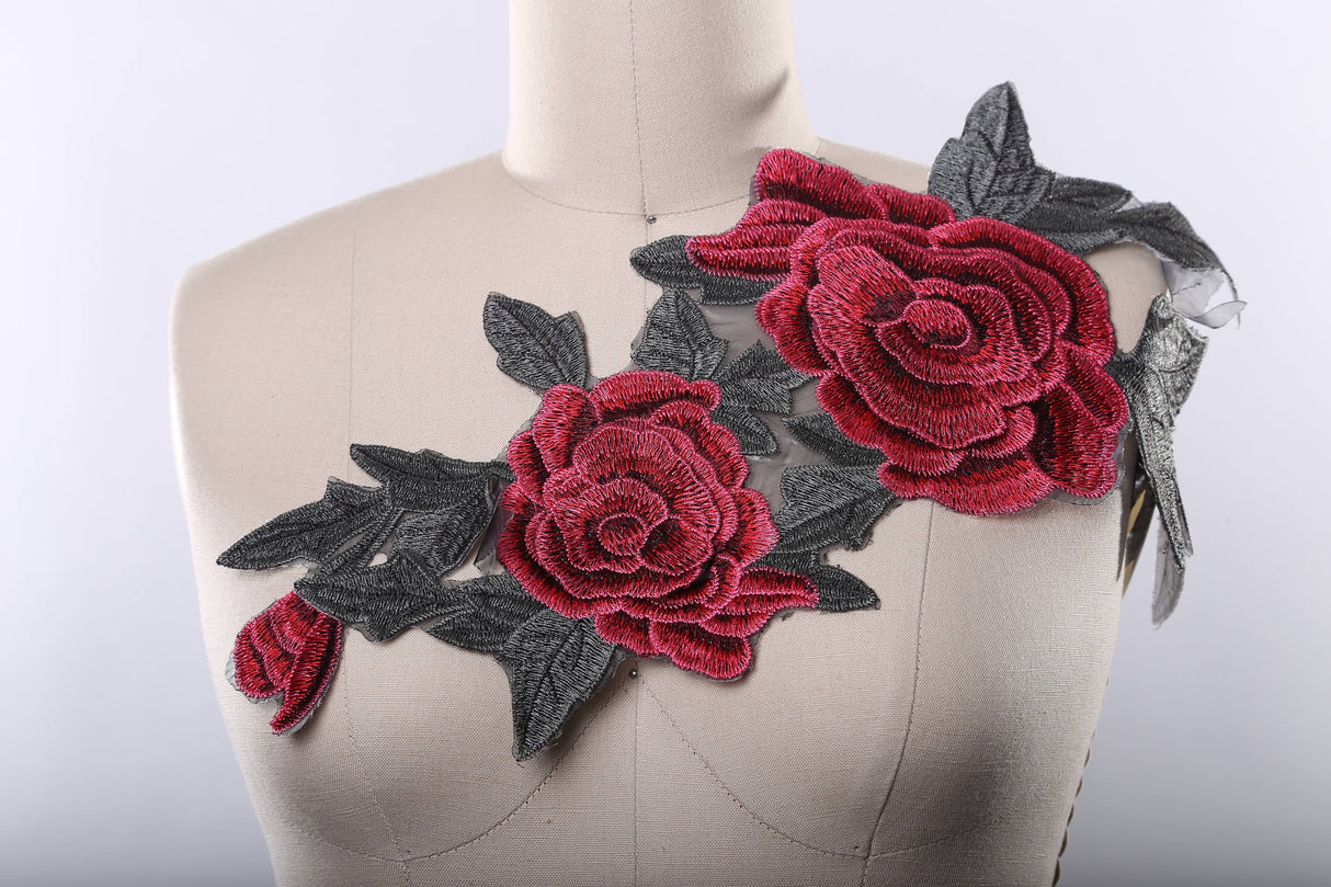 Flower Applique Embroidered Pink Olive