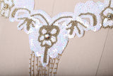 Sequin V-Shaped Applique with Beaded Fringe