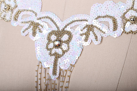Sequin V-Shaped Applique with Beaded Fringe