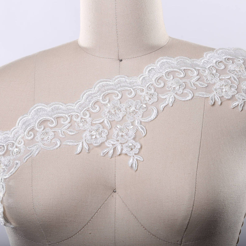 Beaded Floral Scalloped Bridal Lace Trim