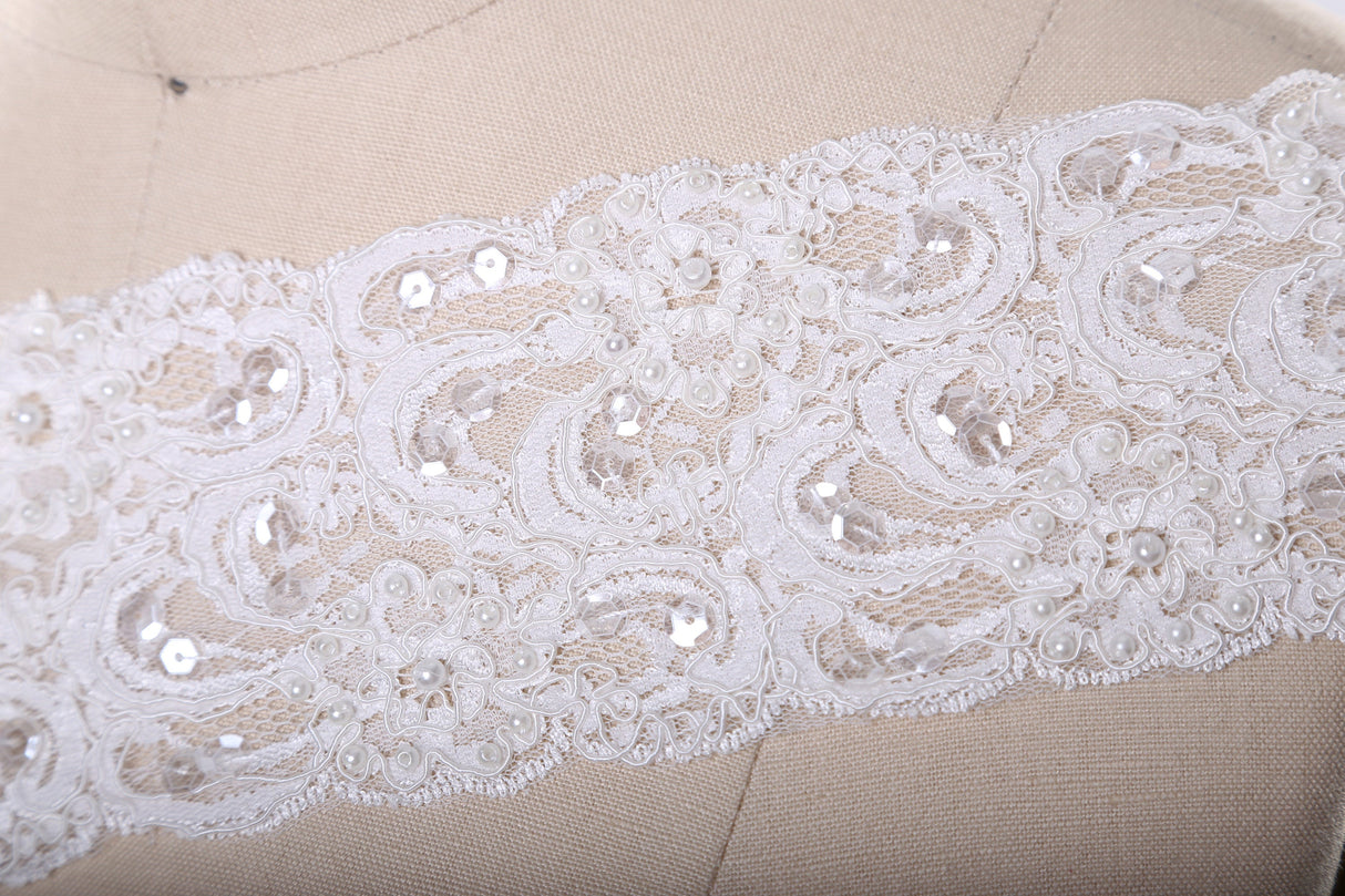 Bridal Lace Trim White Ivory Beaded Cording