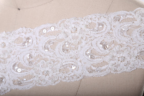 Bridal Lace Trim White Ivory Beaded Cording