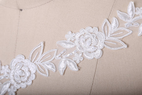 Beaded Bridal Lace Trim 1.5 Inch White Ivory