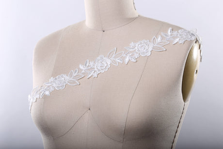 Beaded Bridal Lace Trim 1.5 Inch White Ivory