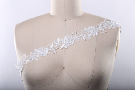 Beaded Bridal Lace Trim 1.5 Inch White Ivory