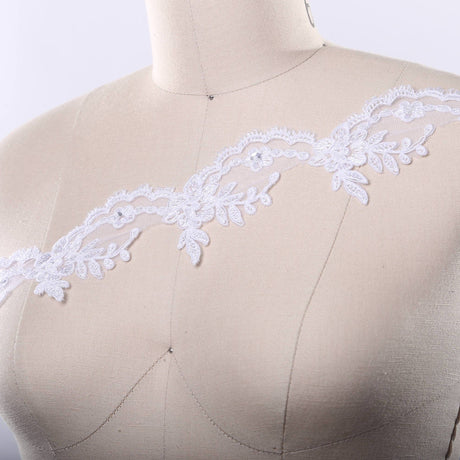 Beaded Bridal Lace Trim 2 Inch White Ivory