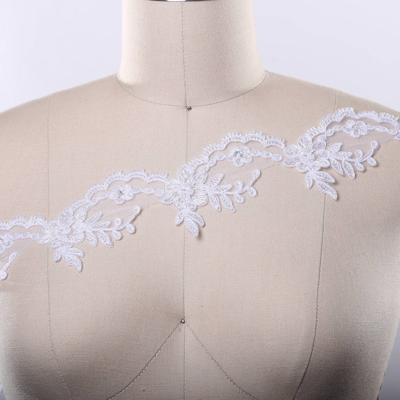 Beaded Bridal Lace Trim 2 Inch White Ivory
