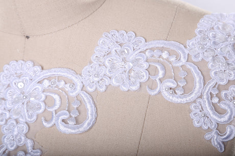 Beaded Bridal Lace Trim 3 Inch White Ivory