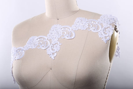 Beaded Bridal Lace Trim 3 Inch White Ivory