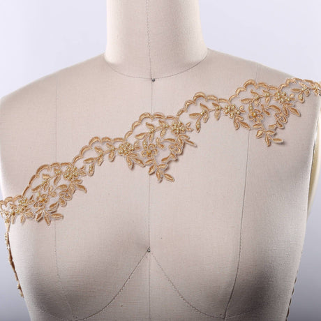 Gold Beaded Scalloped Lace Trim 3"