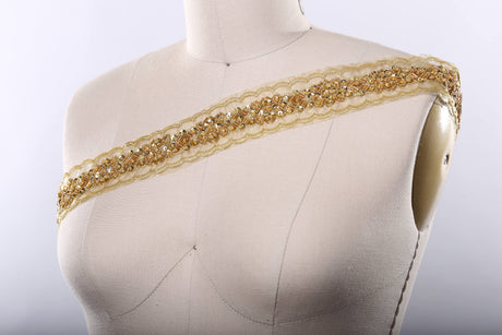 Gold Sequin Beaded Lace Trim