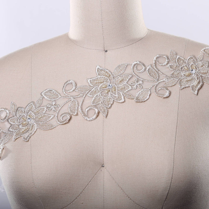 Beaded Lace Trim Champagne 3in