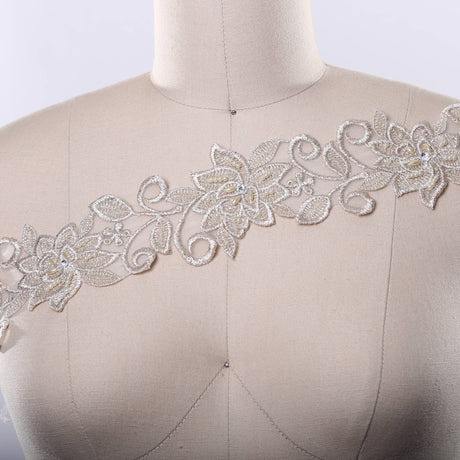 Beaded Lace Trim Champagne 3in