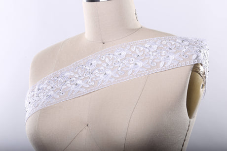 Bridal Lace Trim White Embroidery Flower Chiffon