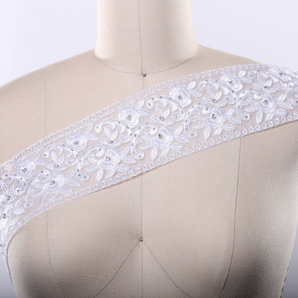 Bridal Lace Trim White Embroidery Flower Chiffon