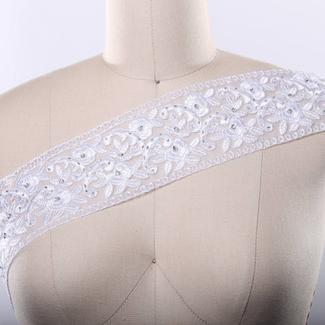 Bridal Lace Trim White Embroidery Flower Chiffon