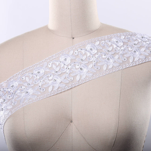 Bridal Lace Trim White Embroidery Flower Chiffon