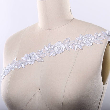 Bridal Lace Trim White Silver Beaded 1.5in