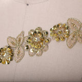 Gold Beaded 3D Flower Lace Trim