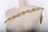 Gold Beaded 3D Flower Lace Trim