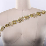 Gold Beaded 3D Flower Lace Trim