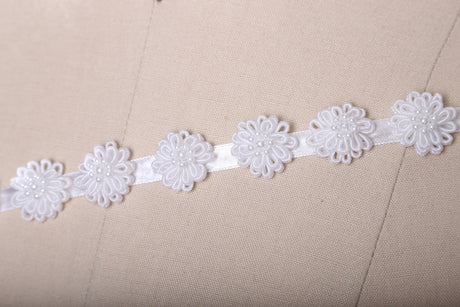 3D Flower Satin Ribbon Trim White Ivory