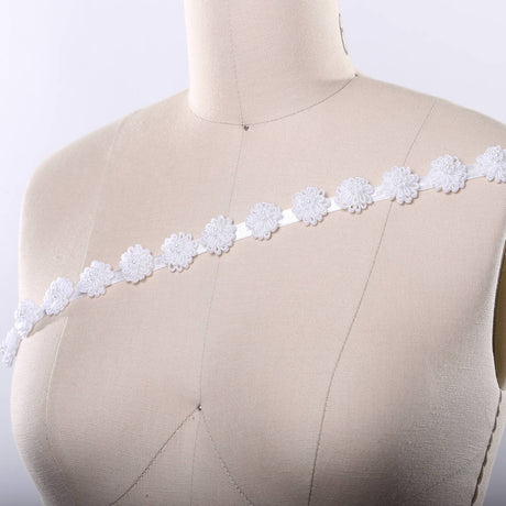 3D Flower Satin Ribbon Trim White Ivory