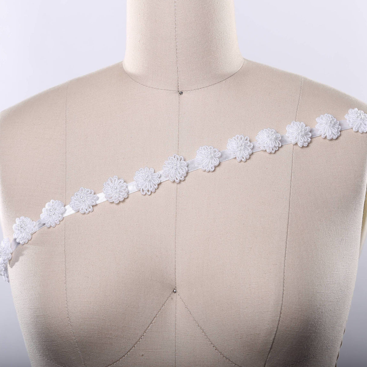 3D Flower Satin Ribbon Trim White Ivory
