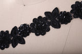 Beaded Lace Trim Black 1.75" 3D Flower Leaf