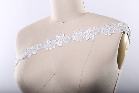 Beaded Lace Trim White Silver 1.75in