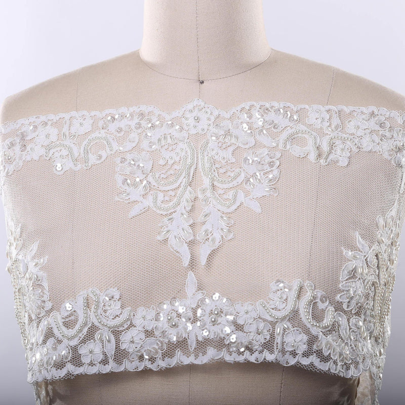 Beaded Lace Trim White Ivory 9 Inch