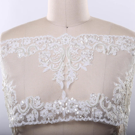 Beaded Lace Trim White Ivory 9 Inch