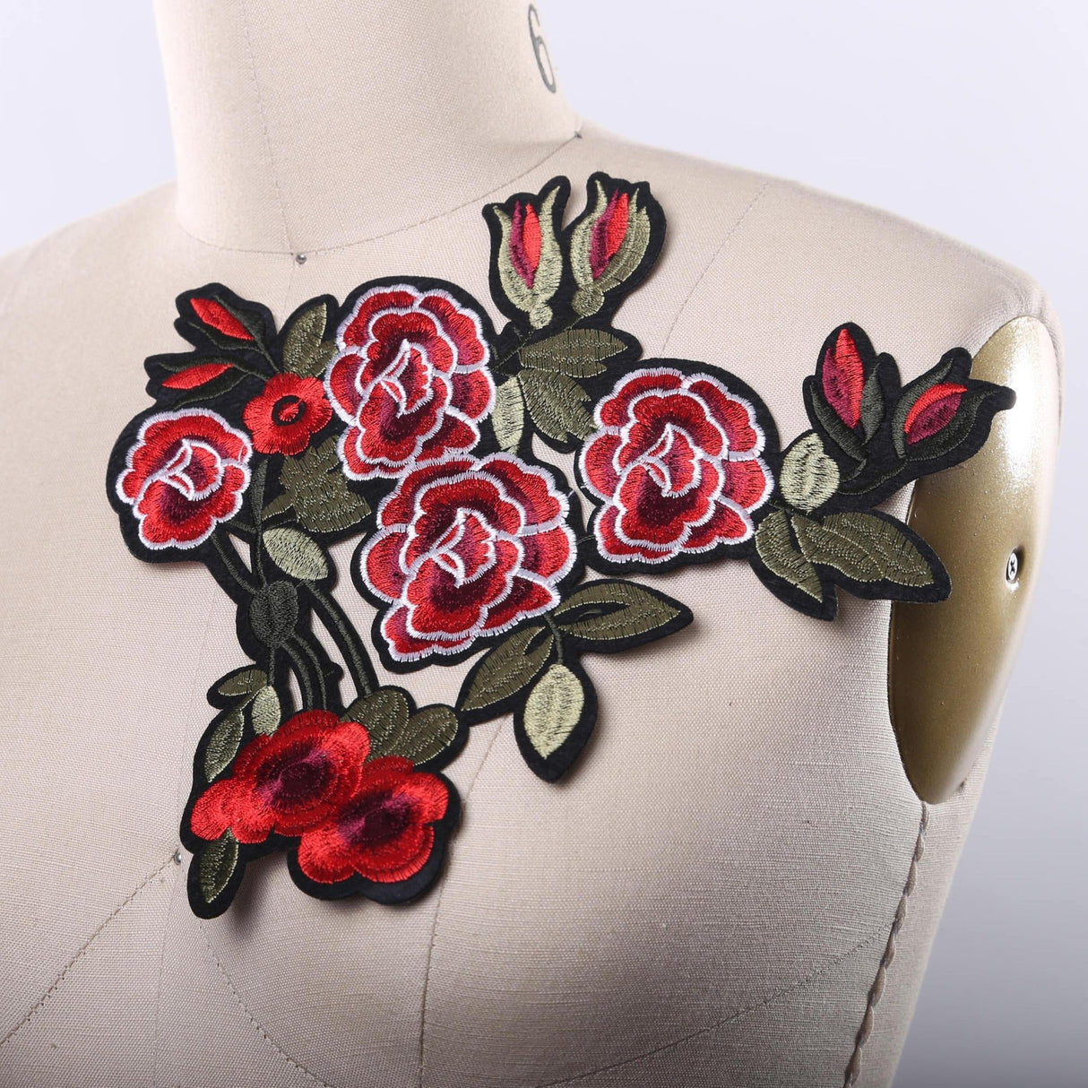 Flower Applique Red Black Iron-On