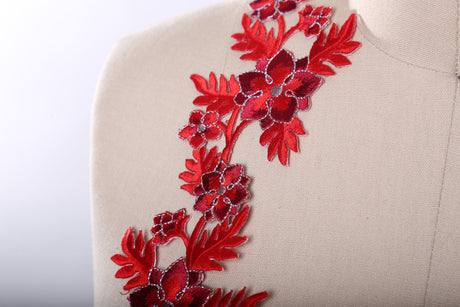 Embroidered Flower Patch Iron-On Red