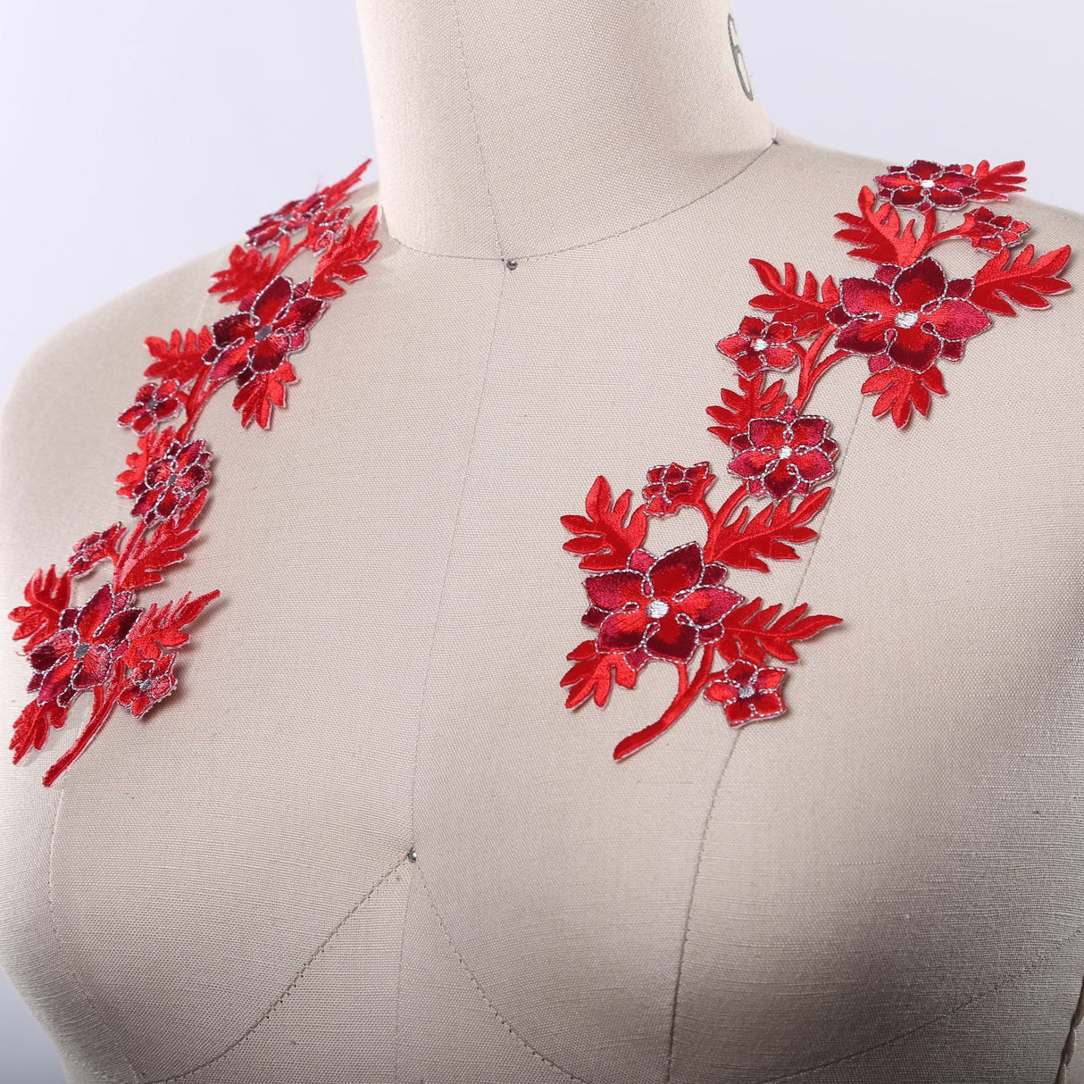 Embroidered Flower Patch Iron-On Red