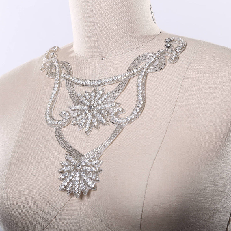 Rhinestone Applique Double Flower Gold Silver
