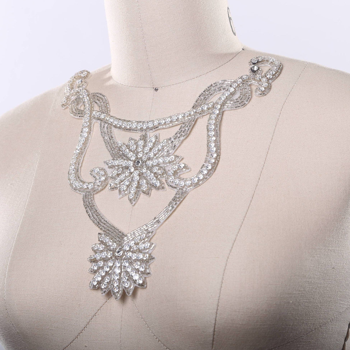 Rhinestone Applique Double Flower Gold Silver